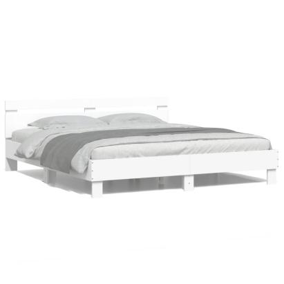 Cadru de pat cu tăblie și LED, alb, 200x200 cm GartenMobel Dekor