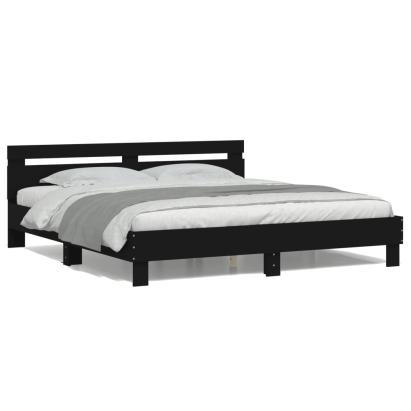 Cadru de pat cu tăblie și LED, negru, 200x200 cm GartenMobel Dekor