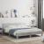 Cadru de pat cu tăblie și LED, gri beton, 200x200 cm GartenMobel Dekor