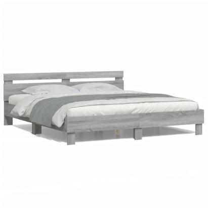 Cadru de pat cu tăblie și LED, gri sonoma, 200x200 cm GartenMobel Dekor