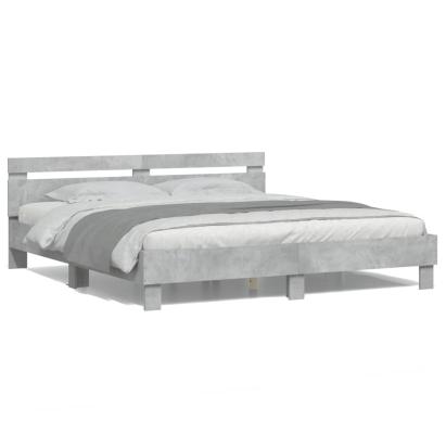 Cadru de pat cu tăblie și LED, gri beton, 160x200 cm GartenMobel Dekor
