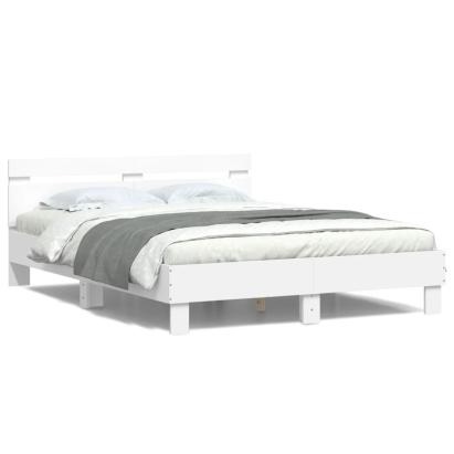 Cadru de pat cu tăblie și LED, alb, 150x200 cm GartenMobel Dekor