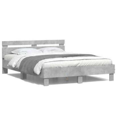 Cadru de pat cu tăblie și LED, gri beton, 150x200 cm GartenMobel Dekor
