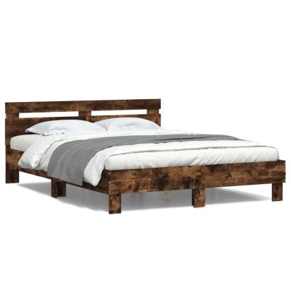 Cadru de pat cu tăblie și LED, stejar fumuriu, 140x190 cm GartenMobel Dekor