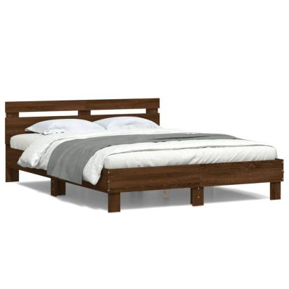 Cadru de pat cu tăblie și LED, stejar maro, 140x190 cm GartenMobel Dekor