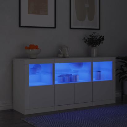 Servantă cu lumini LED, alb, 142,5x37x67 cm GartenMobel Dekor