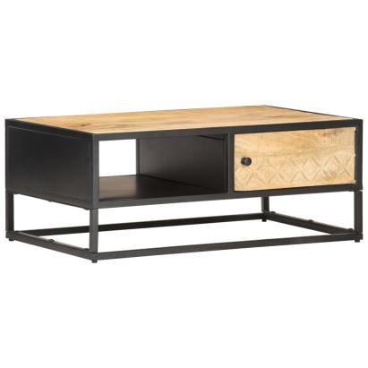 Măsuță de cafea cu ușă sculptată 90x55x 36 cm lemn mango brut GartenMobel Dekor