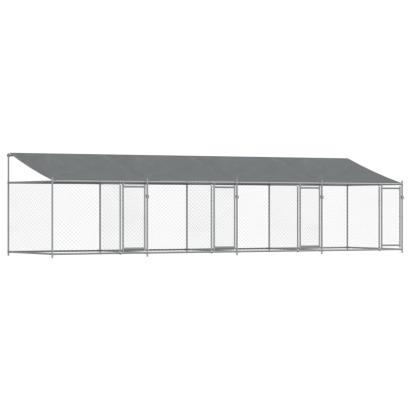 Cușcă câini cu acoperiș și uși, gri, 8x2x2 m, oțel galvanizat GartenMobel Dekor