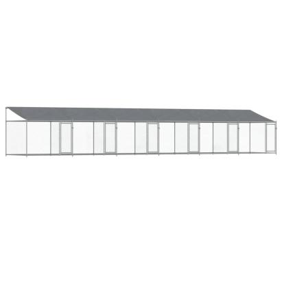 Cușcă câini cu acoperiș și uși, gri, 12x2x2 m, oțel galvanizat GartenMobel Dekor