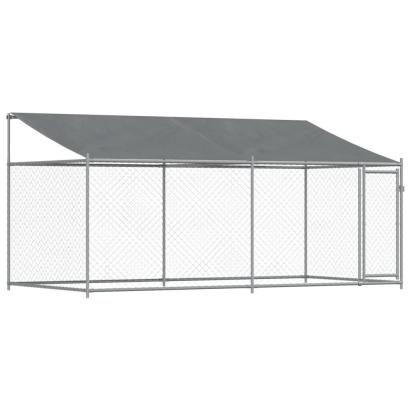 Cușcă câini cu acoperiș și uși, gri, 4x2x2 m, oțel galvanizat GartenMobel Dekor