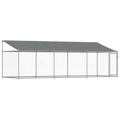 Cușcă câini cu acoperiș și uși, gri, 6x2x2 m, oțel galvanizat GartenMobel Dekor