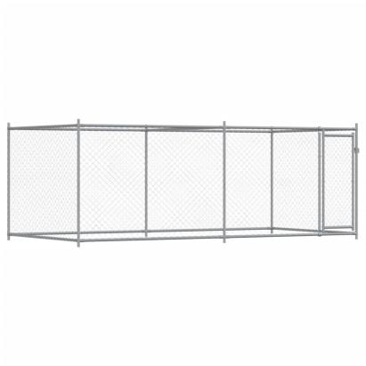 Cușcă pentru câini cu ușă, gri, 4x2x1,5 m, oțel galvanizat GartenMobel Dekor