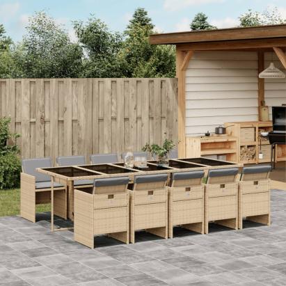 Set mobilier grădină cu perne, 11 piese bej combinat poliratan GartenMobel Dekor