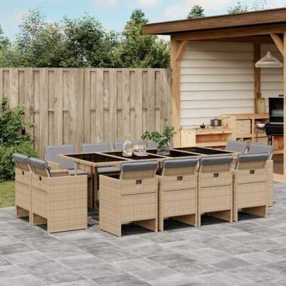 Set mobilier grădină cu perne, 13 piese, bej combinat poliratan GartenMobel Dekor