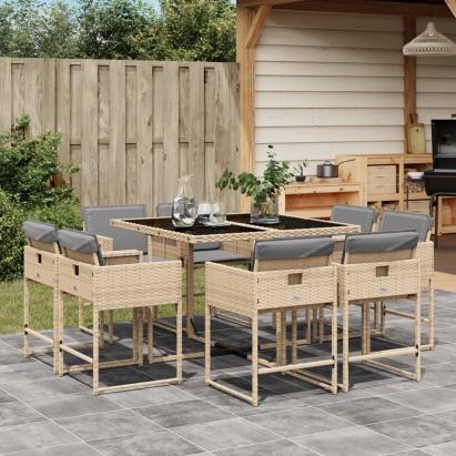 Set de masă pentru grădină, 9 piese, cu perne, bej, poliratan GartenMobel Dekor