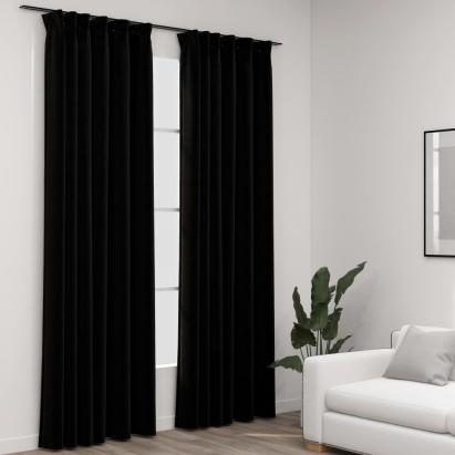 Perdele opace aspect pânză, cârlige, 2 buc., negru, 140x245 cm GartenMobel Dekor