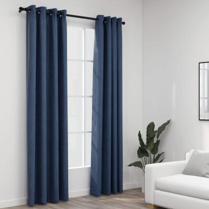 Perdele opace aspect pânză cu ocheți 2 buc albastru 140x245 cm GartenMobel Dekor