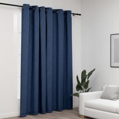 Perdea opacă, aspect pânză, cu ocheți, albastru, 290x245 cm GartenMobel Dekor