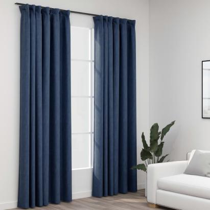 Perdele opace aspect pânză cârlige, 2 buc, albastru, 140x225 cm GartenMobel Dekor