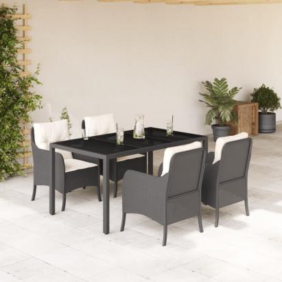Set mobilier de grădină cu perne, 5 piese, negru, poliratan GartenMobel Dekor