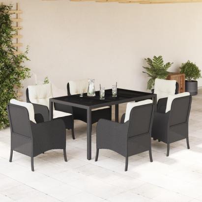 Set mobilier de grădină cu perne, 7 piese, negru, poliratan GartenMobel Dekor
