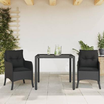 Set mobilier de grădină cu perne, 3 piese, negru, poliratan GartenMobel Dekor