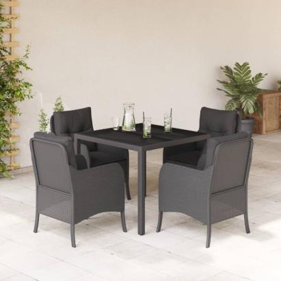 Set mobilier de grădină cu perne, 5 piese, negru, poliratan GartenMobel Dekor