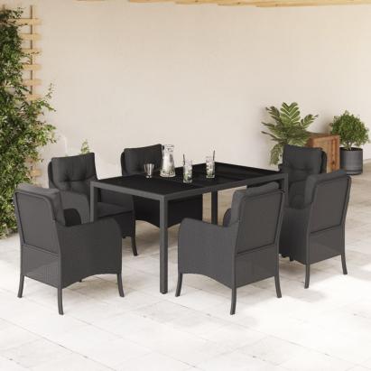 Set mobilier de grădină cu perne, 7 piese, negru, poliratan GartenMobel Dekor