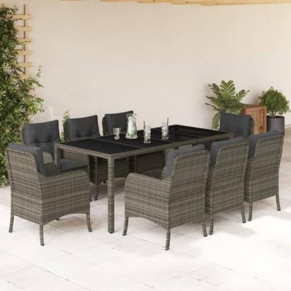 Set mobilier grădină cu perne, 9 piese, gri, poliratan GartenMobel Dekor