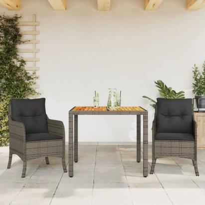 Set mobilier de grădină cu perne, 3 piese, gri, poliratan GartenMobel Dekor
