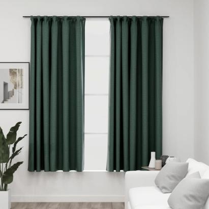 Draperii opace aspect in, cu cârlige, 2 buc., verde, 140x175 cm GartenMobel Dekor