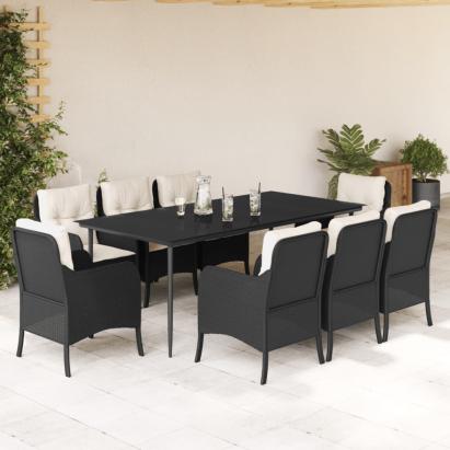 Set mobilier de grădină cu perne, 9 piese, negru, poliratan GartenMobel Dekor