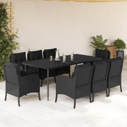 Set mobilier de grădină cu perne, 9 piese, negru, poliratan GartenMobel Dekor
