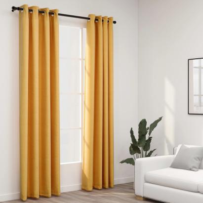 Perdele opace aspect pânză cu ocheți 2 buc. 140x225 cm galben GartenMobel Dekor