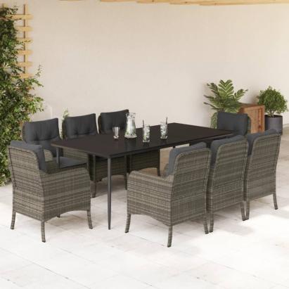 Set mobilier grădină cu perne, 9 piese, gri, poliratan GartenMobel Dekor