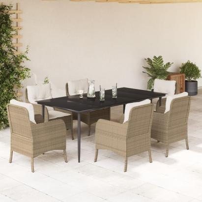 Set de masă pentru grădină, 7 piese, cu perne, bej, poliratan GartenMobel Dekor