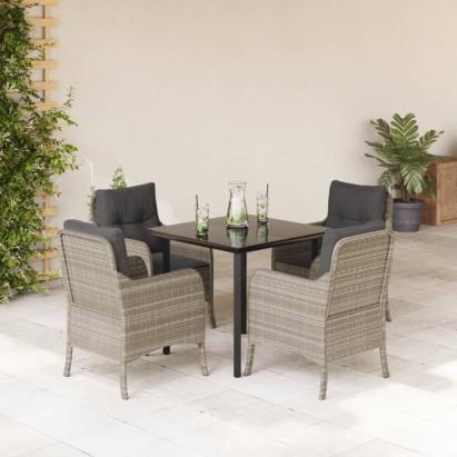 Set mobilier de grădină cu perne, 5 piese gri deschis poliratan GartenMobel Dekor