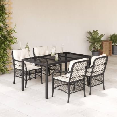 Set mobilier de grădină cu perne, 5 piese, negru, poliratan GartenMobel Dekor