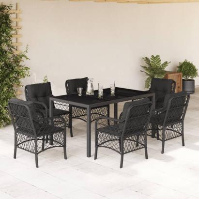 Set mobilier de grădină cu perne, 7 piese, negru, poliratan GartenMobel Dekor