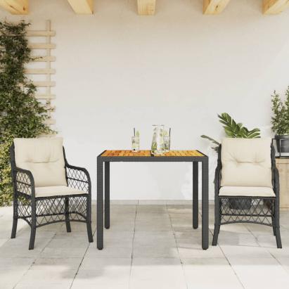Set bistro cu perne, 3 piese, negru, poliratan GartenMobel Dekor