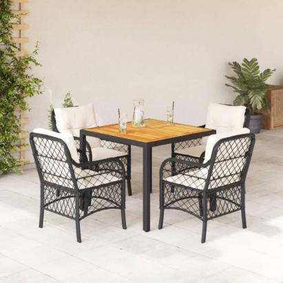 Set mobilier de grădină cu perne, 5 piese, negru, poliratan GartenMobel Dekor