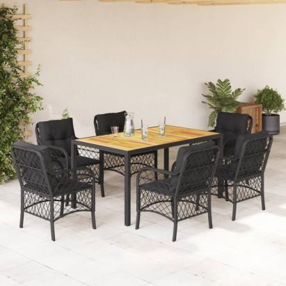 Set mobilier de grădină cu perne, 7 piese, negru, poliratan GartenMobel Dekor