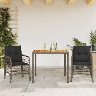 Set bistro de grădină cu perne, 3 piese, gri, poliratan GartenMobel Dekor