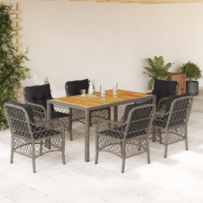 Set mobilier de grădină cu perne, 7 piese, gri, poliratan GartenMobel Dekor