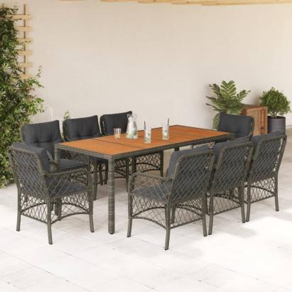 Set mobilier grădină cu perne, 9 piese, gri, poliratan GartenMobel Dekor