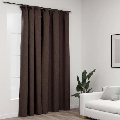 Draperie opacă, aspect de in, gri taupe, 290x245 cm, cu cârlige GartenMobel Dekor