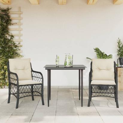 Set bistro cu perne, 3 piese, negru, poliratan GartenMobel Dekor