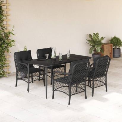 Set mobilier de grădină cu perne, 5 piese, negru, poliratan GartenMobel Dekor