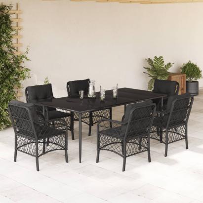 Set mobilier de grădină cu perne, 7 piese, negru, poliratan GartenMobel Dekor