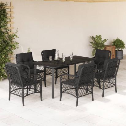 Set mobilier de grădină cu perne, 7 piese, negru, poliratan GartenMobel Dekor